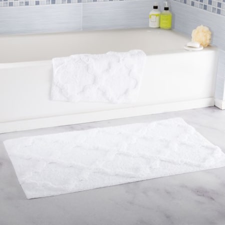 Hastings Home 100 Percent Cotton 2 Piece Trellis Bathroom Mat Set - White 609591BKJ